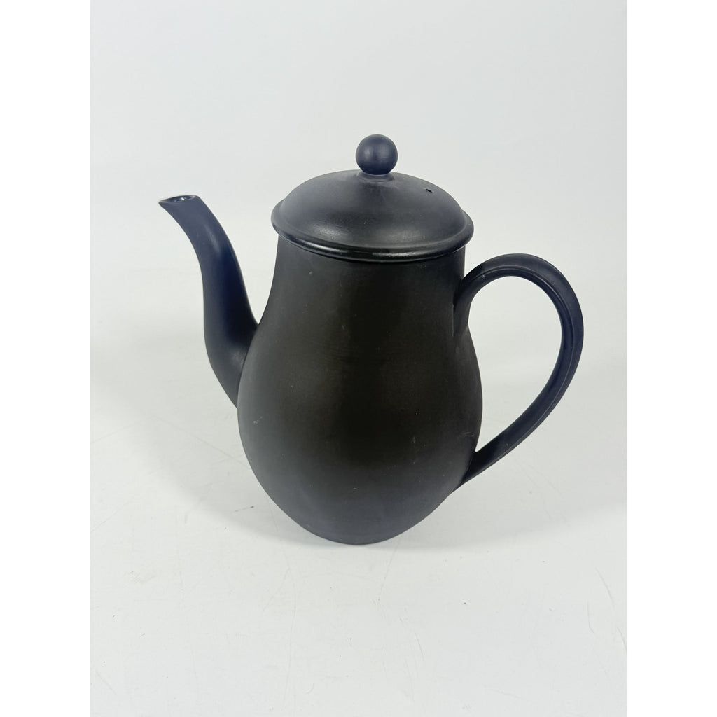 Coffee Pot Wedgwood Black Basalt Jasperware Vintage Rare Matte Black Teapot glazed inside 20th Century Made in England Replacement China
