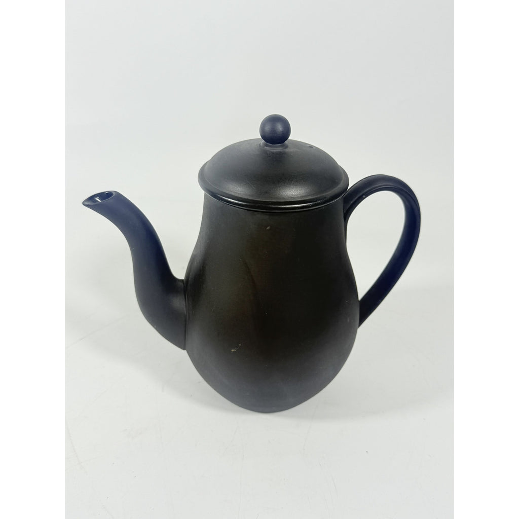 Coffee Pot Wedgwood Black Basalt Jasperware Vintage Rare Matte Black Teapot glazed inside 20th Century Made in England Replacement China